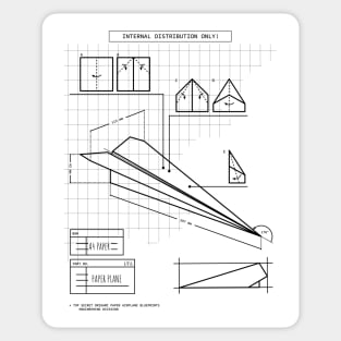 Top secret origami paper plane engineering blueprints (in black) Sticker